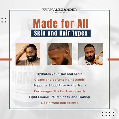 Evan Alexander Grooming MY Shampoo - Supports Hair Growth and Nourishes the Scalp with Peppermint Oil, Tea Tree Oil, Organic Aloe Vera - Vegan - 8 oz - Great Scent