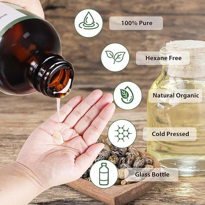 Organic Castor Oil (8.45oz Glass bottle) USDA Certified 100% Pure Natural, Cold Pressed, Hexane Free. Castor Oil for Hair Growth, Thicker Lashes & Fuller Brows