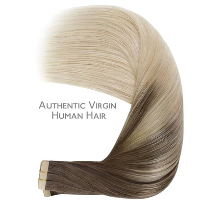 WENNALIFE Tape in Hair Extensions Human Hair, 40pcs 100g 20 inch Ombre Sandy Brown to Platinum Blonde Hair Extensions Real Human Hair Straight Tape in Extensions Invisible Human Hair Extensions