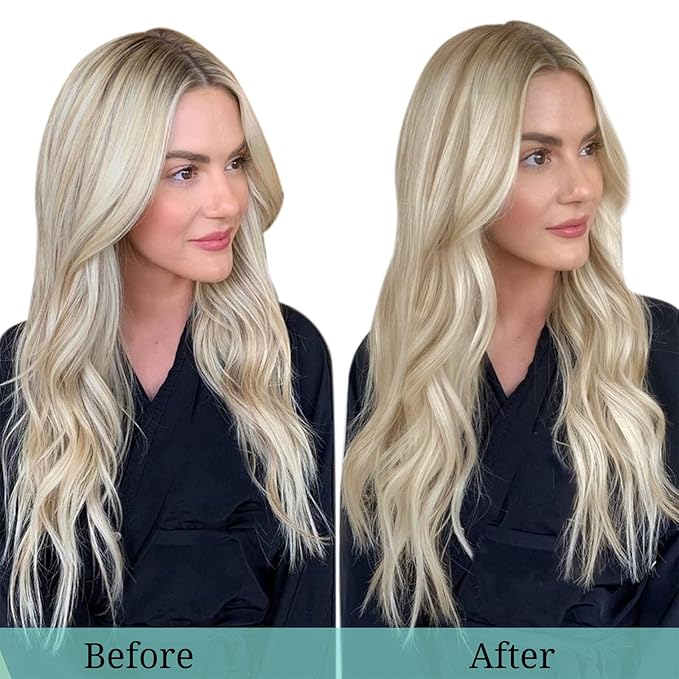 DOORES Clip in Human Hair Extensions - Balayage Dark Blonde Highlighted Bleach Blonde 120g 7pcs 22 Inch Real Human Hair Natural Thick Silky