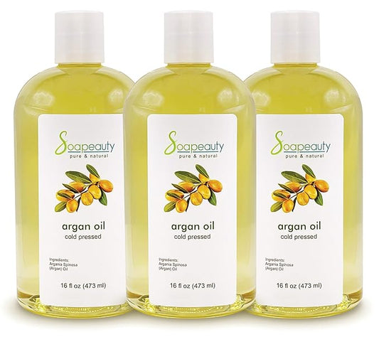 Soapeauty ARGAN OIL | 100% Natural & Pure | Cold Pressed & Deodorized | Carrier for Essential Oils, Face, Body and Skin Care, Hair Growth & Moisturizer | 48 fl oz (3 x 16 fl oz)