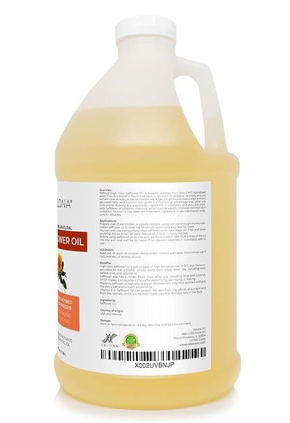 velona Safflower Oil 64 fl oz | 100% Pure and Natural Carrier Oil | Refined, Expeller Pressed | Cooking, Skin, Hair, Body & Face Moisturizing | Use Today - Enjoy Results
