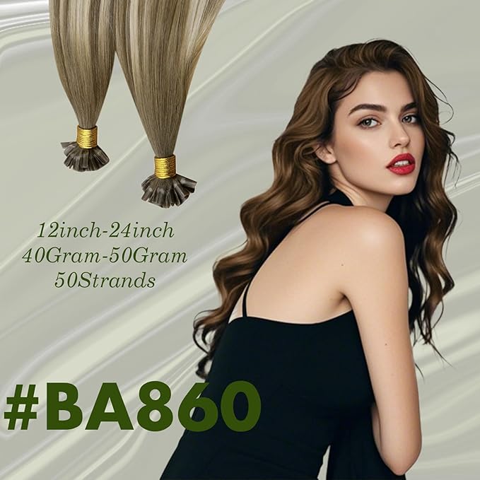 RUNATURE U Tip Hair Extensions Real Human Hair Ombre Ash Brown Fading to Platinum Blonde 12 Inch Short Hot Fusion Hair Extensions Straight Keratin U Tip Human Hair Extensions Silky 40g 50s