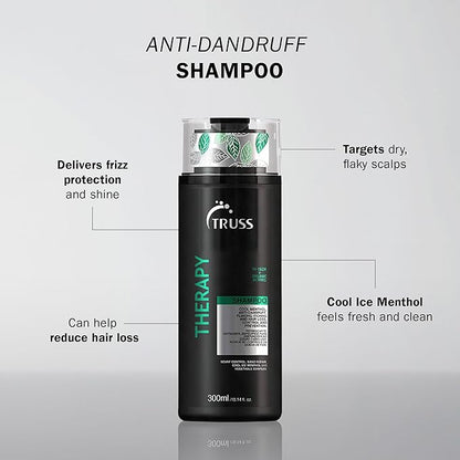 TRUSS Therapy Anti Dandruff Shampoo for Women & Men - Hair Shampoo & Itchy Scalp Treatment Infused with Menthol - Gentle Hair Care for Excess Oiliness & Flaking - pH Balanced & Paraben-Free (10.14 oz)