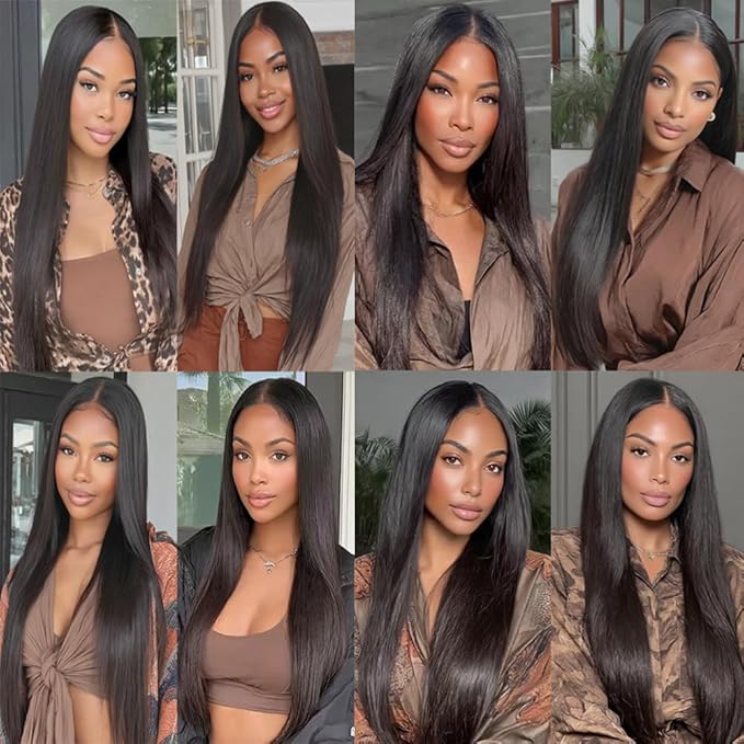 Straight Human Hair Bundles #1B Natural Color Straight Bundles Brazilian Human Hair Weave Extensions Soft and Silky for Black Women 14 16 18 Inch