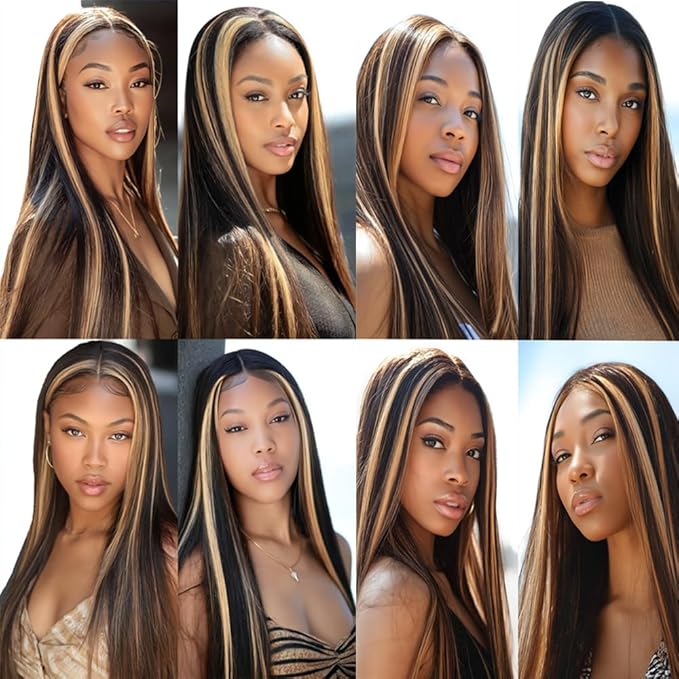 P1B27 Human Hair Bundles Highlight Straight Bundles Black and Honey Blonde Straight Human Hair Brazilian Weave Soft and Silky for Black Women 18 18 18 Inch