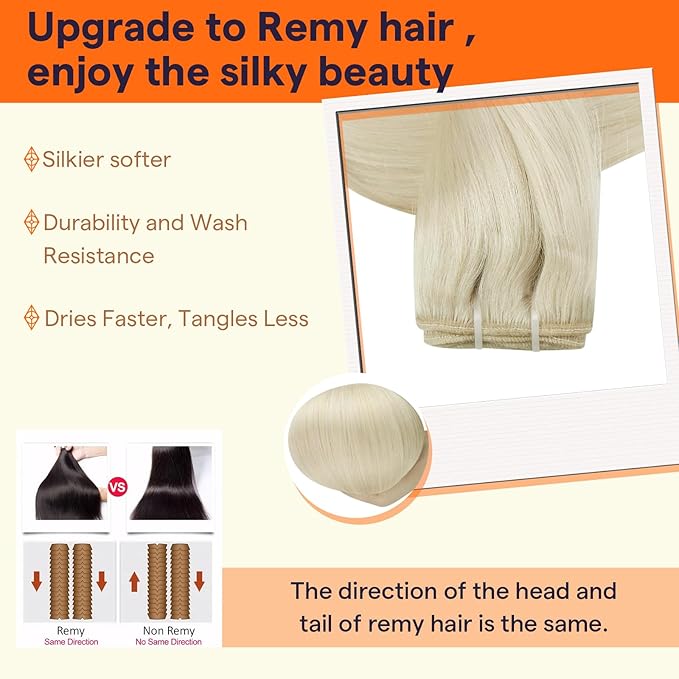 Full Shine Sew In Hair Extensions Weft Hair Extensions Human Hair Remy Hair Sew In Extensions Color White Blonde Human Hair Bundles 12 Inch 80G Machine Tied Weft Human Hair