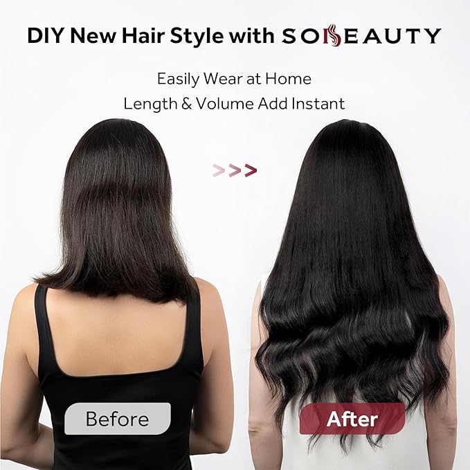 Clip in Hair Extensions Real Human Hair, Remy Hair Clip in Extensions Human Hair, Natural Black 100% Human Hair Extensions for Women #1B 22Inch 120G 7PCS