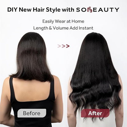 Clip in Hair Extensions Real Human Hair, Remy Hair Clip in Extensions Human Hair, Natural Black 100% Human Hair Extensions for Women #1B 22Inch 120G 7PCS
