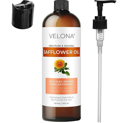 velona Safflower Oil 16 fl oz | 100% Pure and Natural Carrier Oil | Refined, Expeller Pressed | Cooking, Skin, Hair, Body & Face Moisturizing | Use Today - Enjoy Results