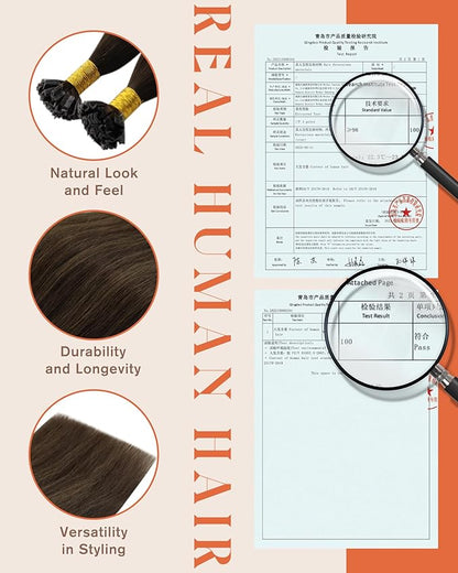 Sunny Hair Ktip Human Hair Extensions Darkest Brown to Medium Brown Keratin Human Hair Extensions 24inch K Tip Extensions Natural 50g