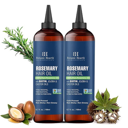 Botanic Hearth 100% Pure Rosemary Oil For Hair Growth & Scalp (6.7 Fl Oz, Pack Of 2) | Infused With Biotin, Jojoba Oil & Castor Oil | Hair Strengthening Treatment | Nourishing & Volumizing