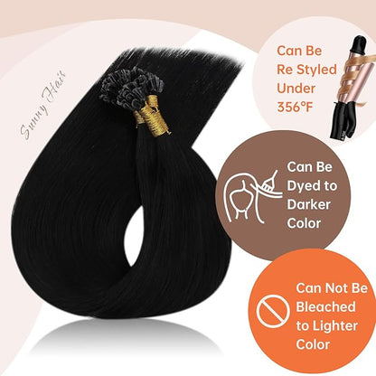 Sunny Hair U Tip Hair Extensions Human Hair Black K Tip Hair Extensions Real Human Hair Black Ktip Human Hair Extensions Straight Tip for Women Pre Bonded Fit Any Occasion 16inch 50g
