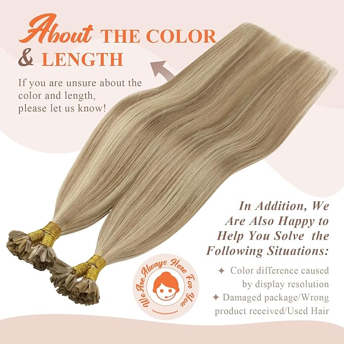 Sunny Golden Blonde U Tip Hair Extensions 18in U Tip Hair Extensions Human Hair Ash Blonde Highlights Light Blonde Utip Human Hair Extensions Hot Fusion Ktip Human Hair Extensions Soft Silky 50g/s