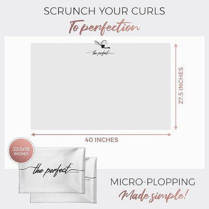 THE PERFECT HAIRCARE Curly Hair Girls Microfiber Plopping Towel Set - Anti-frizz Silky Smooth Hair Drying Wrap for Women - Super Absorbent Large Hair Towel + 2 Scrunching Towels to Micro Plop