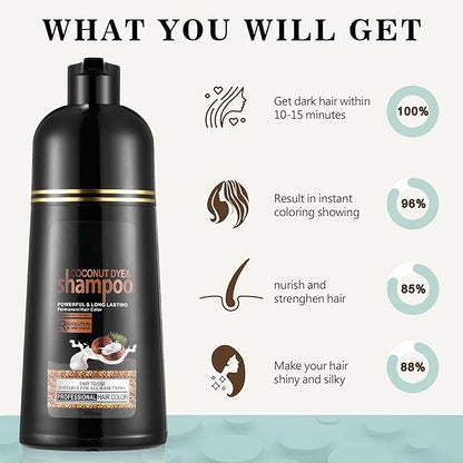 Fvquhvo Hair Dye Shampoo 3 in 1, Hair Color for Women Men, Covers Grays in Minutes, Coconut Dye Shampoo, Champu Para Canas 16.90 Fl Oz