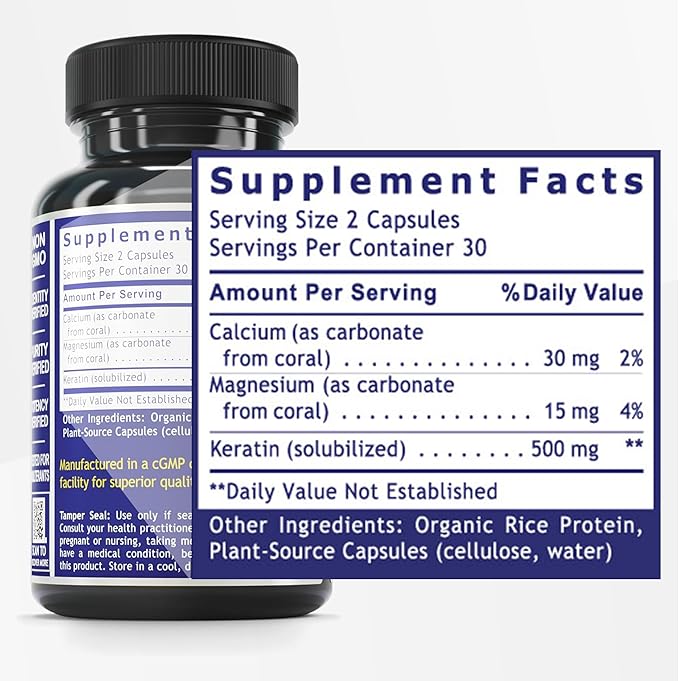 Quantum Nutrition Labs Hair Skin and Nails - Keratin Supplement, Hair Growth Supplement for Women & Men with Magnesium, Calcium, Beauty from Within for Hair, Skin and Nails - 60 Vegetarian Capsules