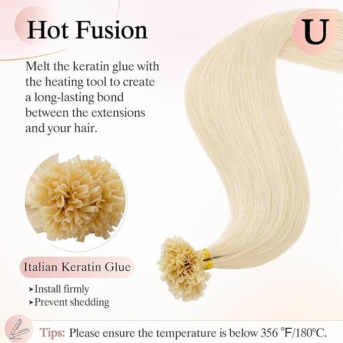 U Tip Hair Extensions Human Hair Pre Bonded Extensions Keratin Fusion Extensions K Tip Hair Extensions Real Human Hair Silky Straight Natural 50g/100 Stands 16" Platinum blonde