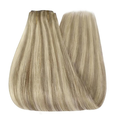 YoungSee Wire Hair Extensions Highlights Human Hair Wire Extensions Light Brown with Blonde Fish Line Hair Extensions for Woman 20inch 100g
