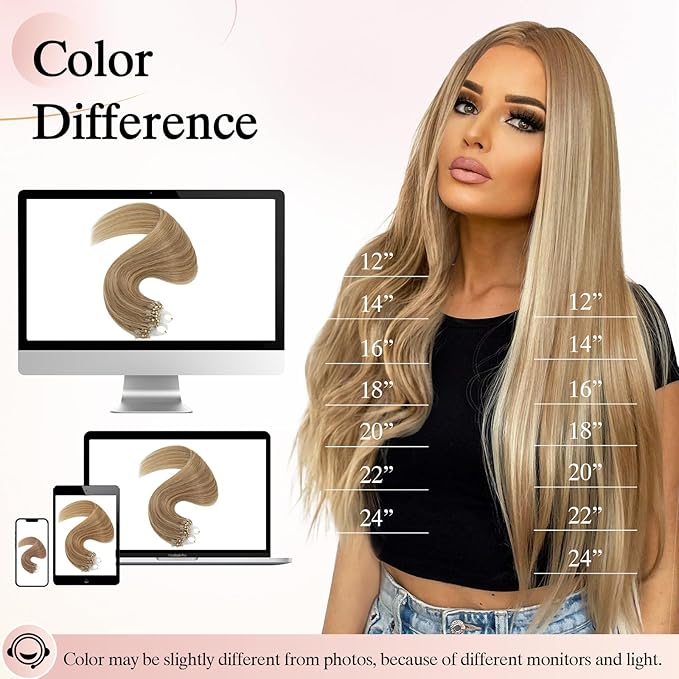 Micro Link Hair Extensions Human Hair Micro Bead Extensions Micro Loop Micro Ring Human Hair Extensions for Women Silky Straight Natural 50g/100 Stands 22" Dark Blonde