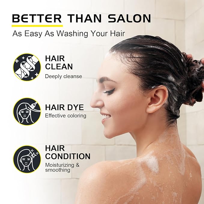 Black Hair Shampoo 3 in 1, Instant Hair Color for Gray Hair Coverage, Natural Black Shampoo Hair for Women & Men, 500ML Hair Color Shampoo Lasts 30 Days with Herbal Ingredient