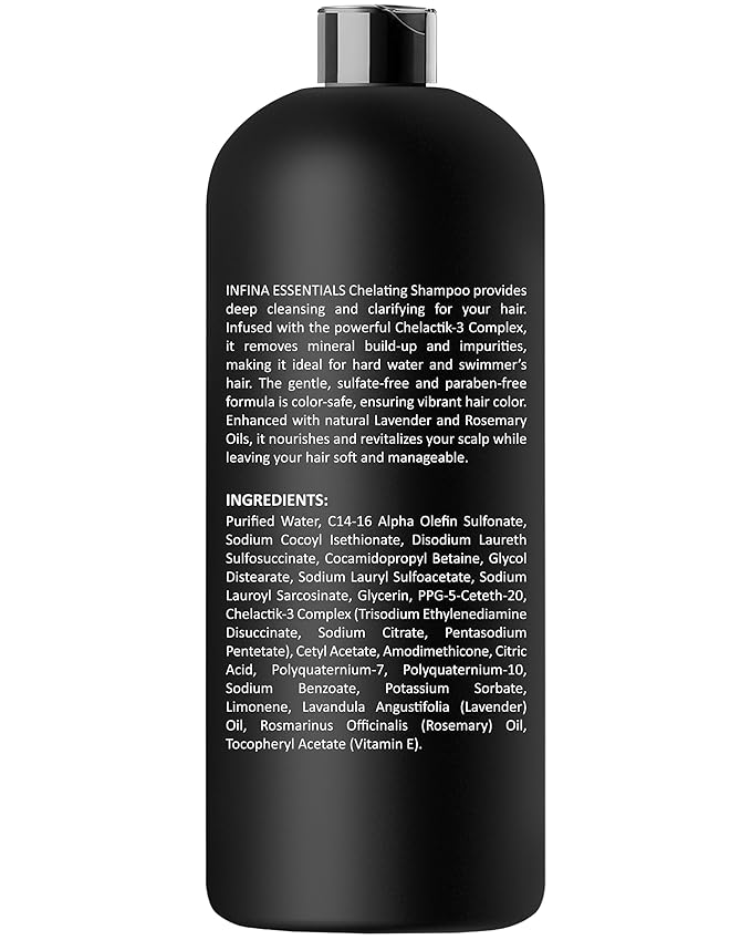 Chelating Hard Water Shampoo with Chelactik-3 & Rosemary Oil - Color Safe Metal Detox Shampoo for Build-Up & Swimmers Hair - 16 fl oz