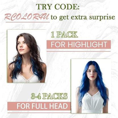 RUNATURE Microlink Hair Extensions Human Hair Colored Party Highlights Blue Hair Extensions Mciro Beads Extensions for Long Hair, Fashion Colorful Remy Hair, Silky Soft Natural Hair 20 Inch 25g 25s