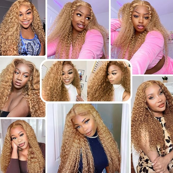 #27 Blonde Bundles Human Hair Deep Wave Bundles 20 22 24 Inch Unprocessed Brazilian Virgin Hair Weave 3 Bundles 50 Grams Per Bundle Honey Blonde Human Hair Extensions