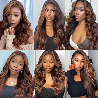 1B/30 Human Hair Bundles 30 32 34 Inch Highlight Body Wave Brazilian Remy Hair Extensions Silky Soft 3 Bundles Light Brown Hair Weave Unprocessed