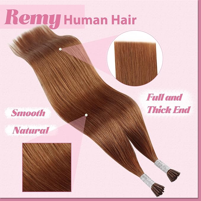 YoungSee I Tips Hair Extensions Copper 16 in Itip Hair Extensions Real Human Hair Colored Tip Hair Extensions Real Human Hair Copper 25g Itips Hair Extensions for Cosplay 40s Invisible Hair Extensions
