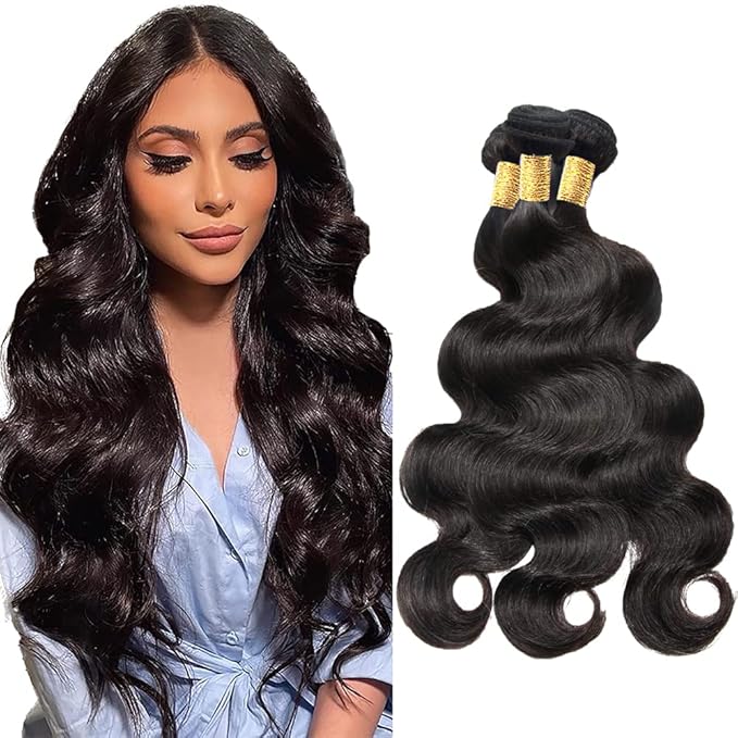 Color 1B Bundles Human Hair Natural Color Body Wave Bundles Same Length 3 Bundles 16 16 16 Inch Unprocessed Brazilian Virgin Remy Hair Extensions 100g/Pc