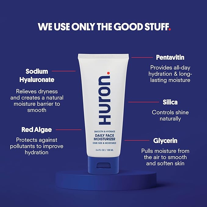 Huron Men’s Face Moisturizer – Lightweight, Soothing, Cooling Face Lotion for All-Day Lasting Hydration – Vegan, Phthalate Free, Sulfate Free, Paraben Free – 3.4 Fl Oz
