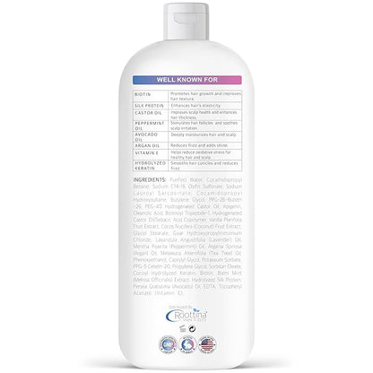 Fights Hair Loss, Roottina Daily Routine Shampoo, Strengthens and Fortifies, Promotes Hair Growth, Hair Thickening Shampoo with DHT Blockers, Coconut and Vanilla Scent, Made in USA (16 fl oz)