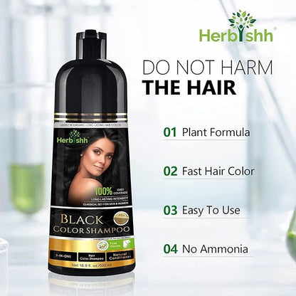 Herbishh Ultimate Hair Color Shampoo Kit for Grey Hair (3pcs Shampoo Dye +1 Argan Hair Mask) Smooth and Long Lasting, Men & Women, Easy & Quick to Use-Combo4 (Black)