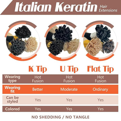 Sunny Hair K Tip Hair Extensions Real Human Hair Chestnut Brown to Platinum Blonde Balayage Keratin Human Hair Extensions 18inch Keratin Bond Hair Extensions Soft 50g
