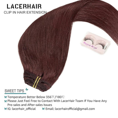 Lacer Hair Clip in Hair Extensions Human Hair 18 Inch 7Pcs Invisible Double Sided Real Weft 100% Remy Human Hair No Tangle No Shedding #99J Deep Burgundy Color 120G