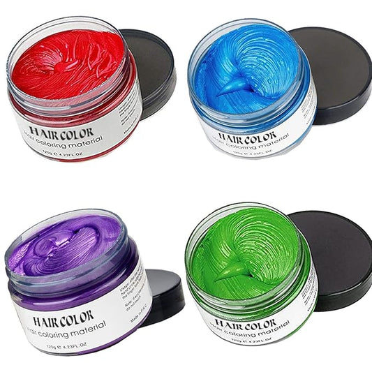Temporary Hair Color Spray, Natural Hair Coloring Wax Material Disposable Hair Styling Clay Ash for Cosplay, Party, Masquerade, Halloween (Red, Blue, Purple, Green, 1 Pack)
