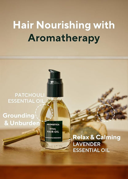 AROMATICA Ritual Lavender & Patchouli Hair Oil - Adds Shine and Smooths Split Ends - Blow Out Hair Oil for Damaged Hair - Nourishing for Dry Curly Hair - Silicone-Free & EWG Verified (1.6 fl oz)