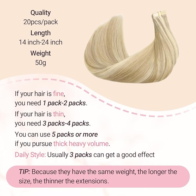 MAXITA Tape in Hair Extensions Human Hair, Balayage Light Blonde Highlighted Golden Blonde Grey Tone 20Inch 50g 20pcs, Thick Ends Straight Seamless Tape ins, Invisible Hair Extensions Real Human Hair
