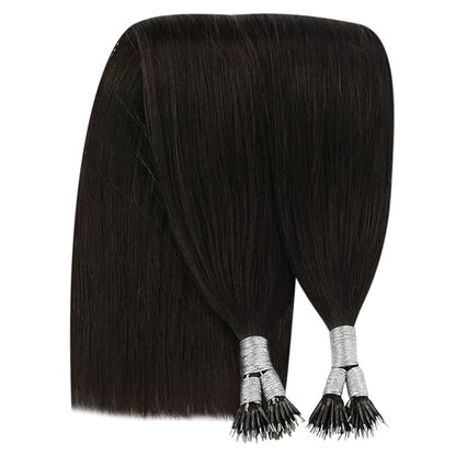 YoungSee Nano Hair Extensions Real Human Hair Dark Brown Nano Bead Hair Extensions Human Hair Darkest Brown Silky 18inch 50s 50g