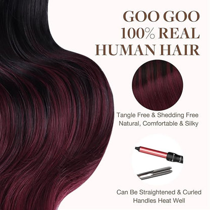 GOO GOO Tape in Hair Extensions Human Hair, 1/99 Balayage Jet Black to Red, 18inch 50g 20pcs, Skin Weft Seamless Invisible, Silky Straight with Thick Ends, Remy Human Hair