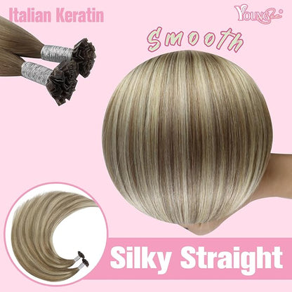 YoungSee K Tip Hair Extensions Ombre Pre Bonded Hair Extensions Light Brown Ombre Blonde Ktip Remy Hair Extensions Balayage K Tips Human Hair Extensions for Women 20in Human Hair K Tip 50s/50g