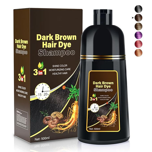 Dark Brown Natural Hair Dye Shampoo 3 in 1, 16.9 Fl Oz/500 ML, Semi-Permanent Gray Hair Coverage, Unisex, Natural Ingredients,