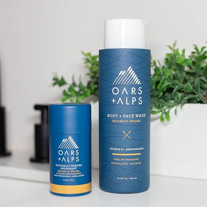 Oars + Alps Mens Moisturizing Body and Face Wash, Skin Care Infused with Vitamin E and Antioxidants, Sulfate Free, Mandarin Woods, 13.5oz, 3 Pack