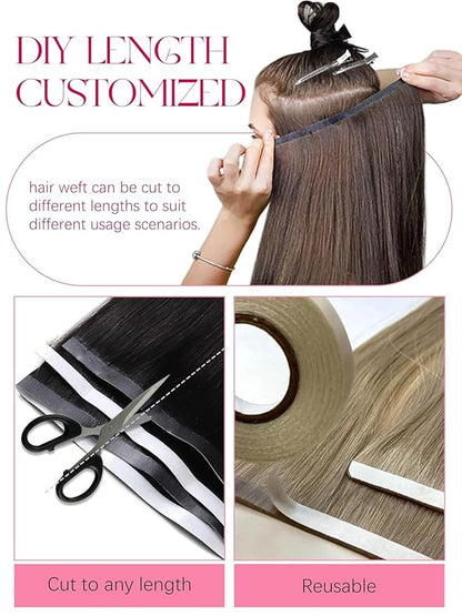 Lacer Long Tape in Hair Extensions Human Hair 18 Inch Wide Tape in Weft Extensions Darkest Brown Invisible Long Weft Hair Extensions Human Hair 50G 1Pcs