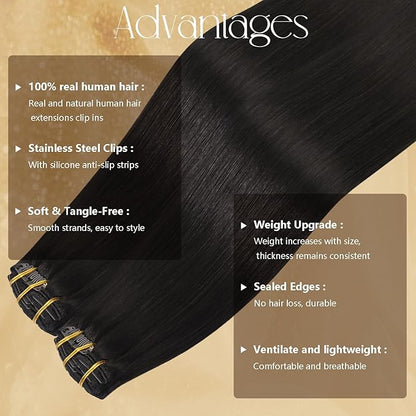 Brown Clip in Hair Extensions 18 Inches 85g #2 Dark Brown Natural Hair Extensions Human Hair 7pcs Straight Silky