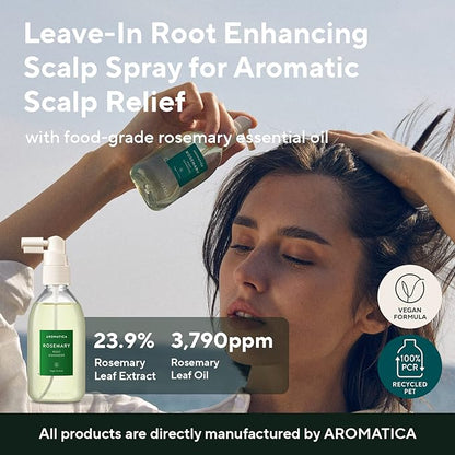 AROMATICA Rosemary Root Enhancer And Scalp Scrub Korean Hair Care Set - Rosemary Water Spray and Scalp Exfoliator for Dry Scalp Treatment, Refresh Your Hair with Rosemary Oil Scalp Care