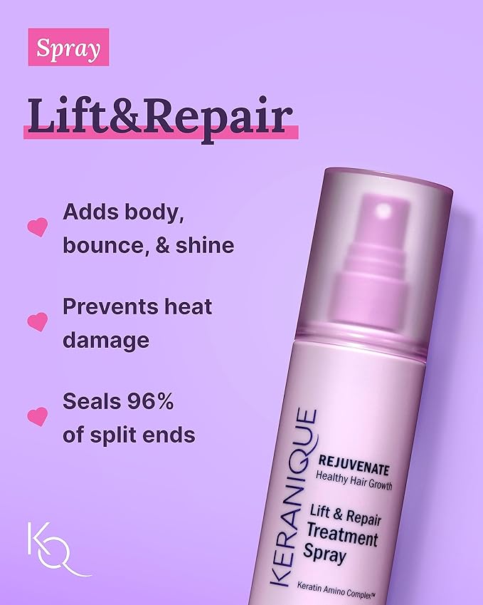 Keranique Color Treated Shampoo and Conditioner Set with Hair Thickening Spray - Keratin Enriched Color Boost Set w/Shampoo & Conditioner and Lift & Repair Spray for Women w/Fine, Thin, Colored Hair