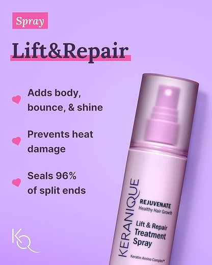 Keranique Color Treated Shampoo and Conditioner Set with Hair Thickening Spray - Keratin Enriched Color Boost Set w/Shampoo & Conditioner and Lift & Repair Spray for Women w/Fine, Thin, Colored Hair