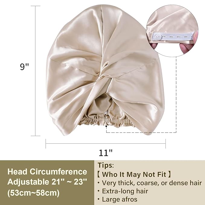 ZIMASILK 22 Momme Adjustable 100% Mulberry Silk Bonnet for Sleeping Women, Silk Hair Wrap for Hair Protection, That Reduces Falling off (1Pc, Beige)